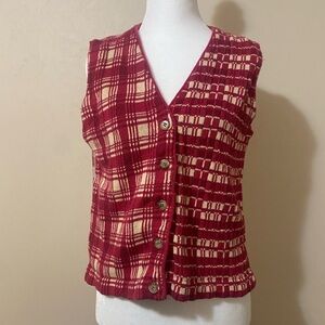 Vintage Sweater Granny Vest 70's 80s 90s Red Plaid The Limited women’s medium